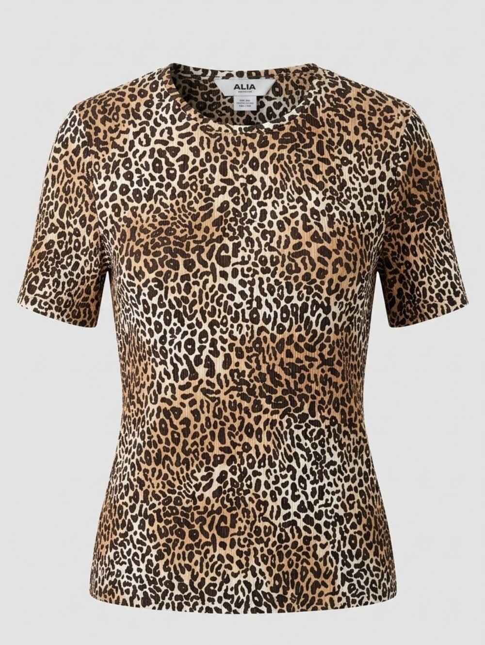 Vintage Alia Brown Black Leopard-Print Short Sleeve Women's Stretchy Tee Size M